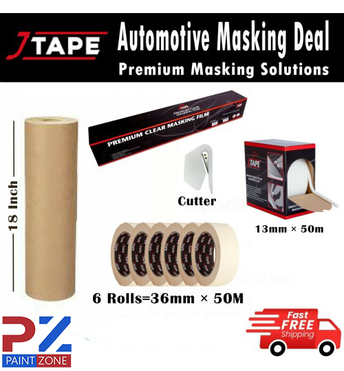 J Tape MASKING TAPE 36MM x 50m, MASKING POLY FILM, 18 "PAPER & FOAM EDGING TAPE